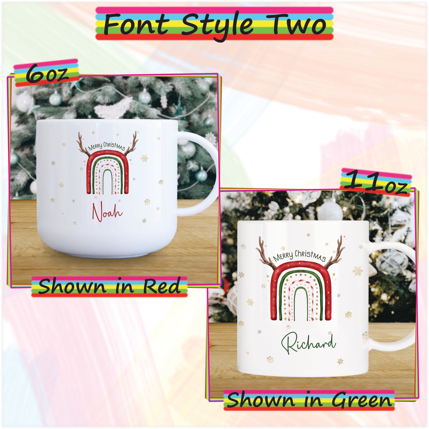 Reindeer Rainbow Personalised Unbreakable Christmas Mug for Kids - Hot Chocolate Mug with Name