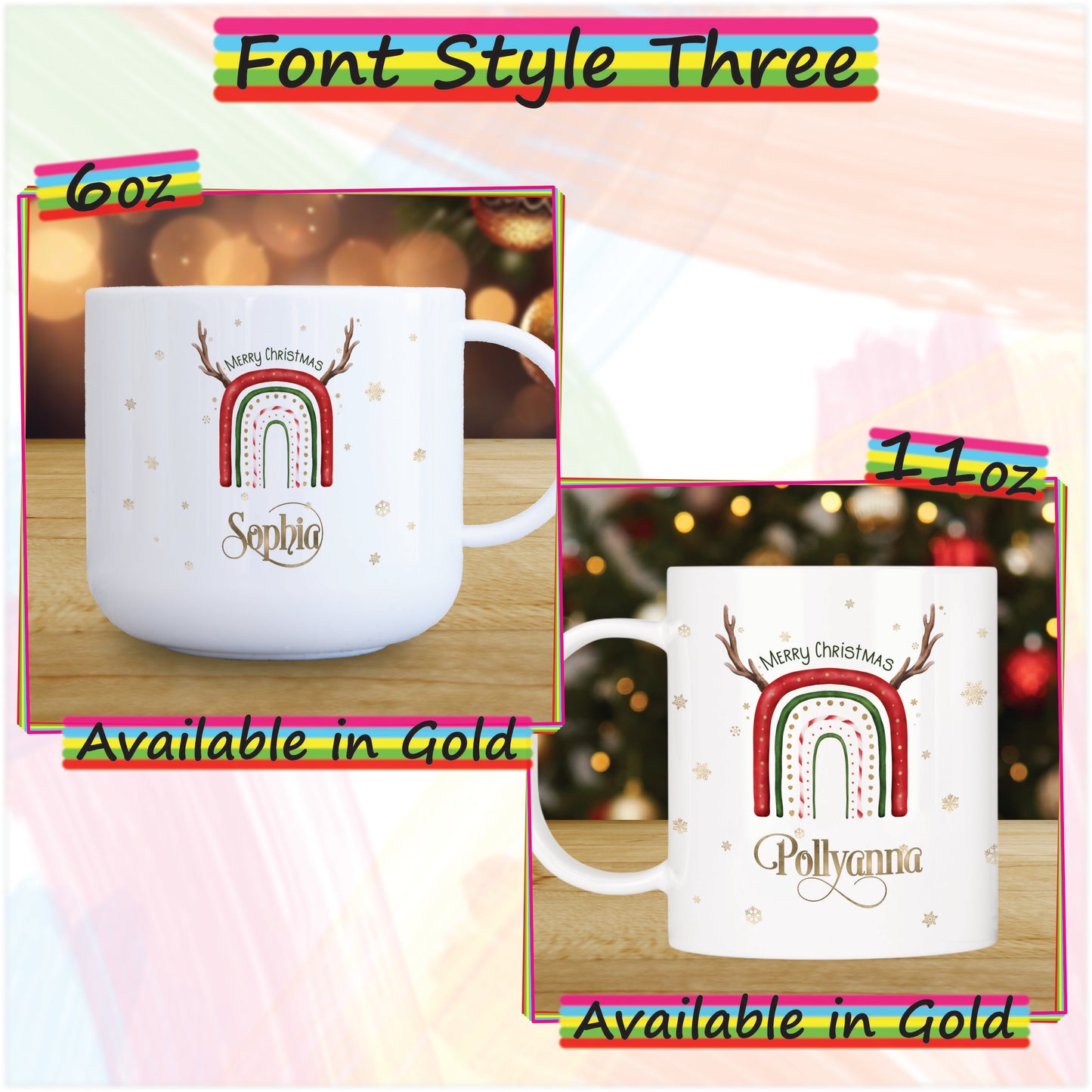 Reindeer Rainbow Personalised Unbreakable Christmas Mug for Kids - Hot Chocolate Mug with Name