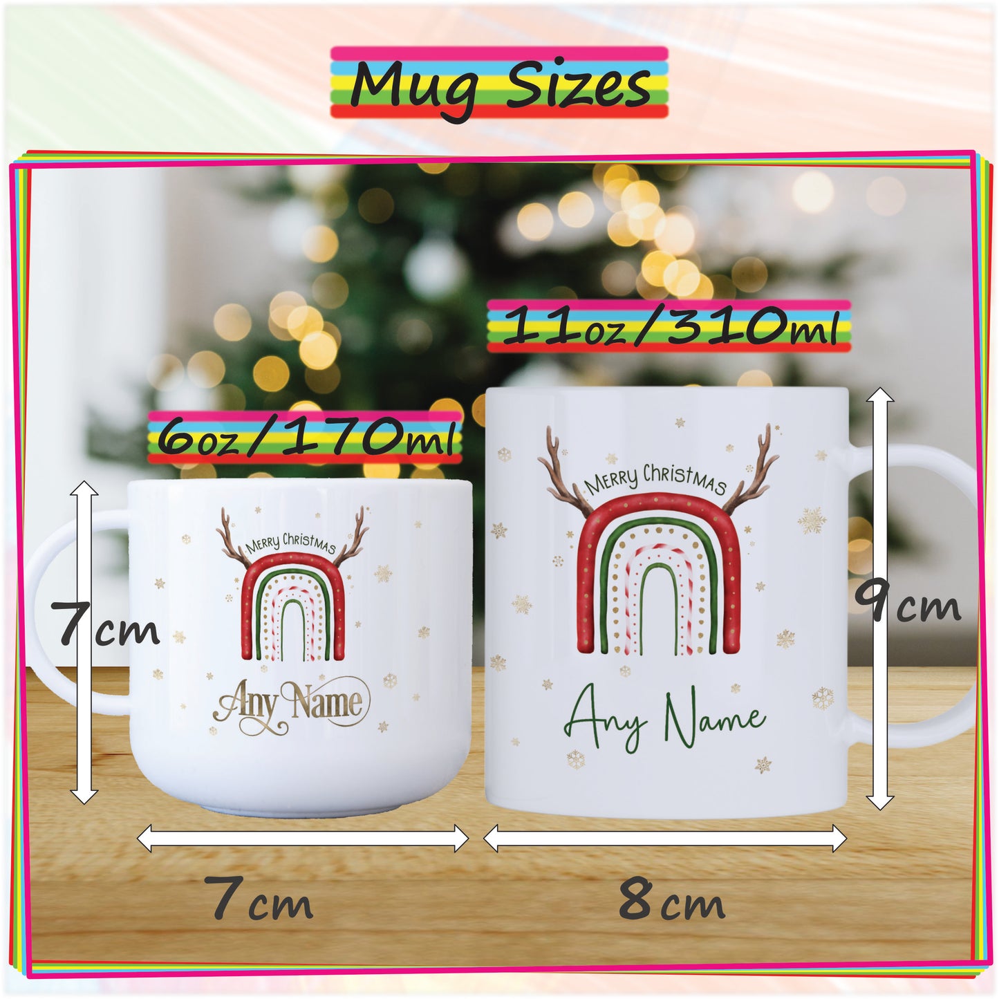 Reindeer Rainbow Personalised Unbreakable Christmas Mug for Kids - Hot Chocolate Mug with Name