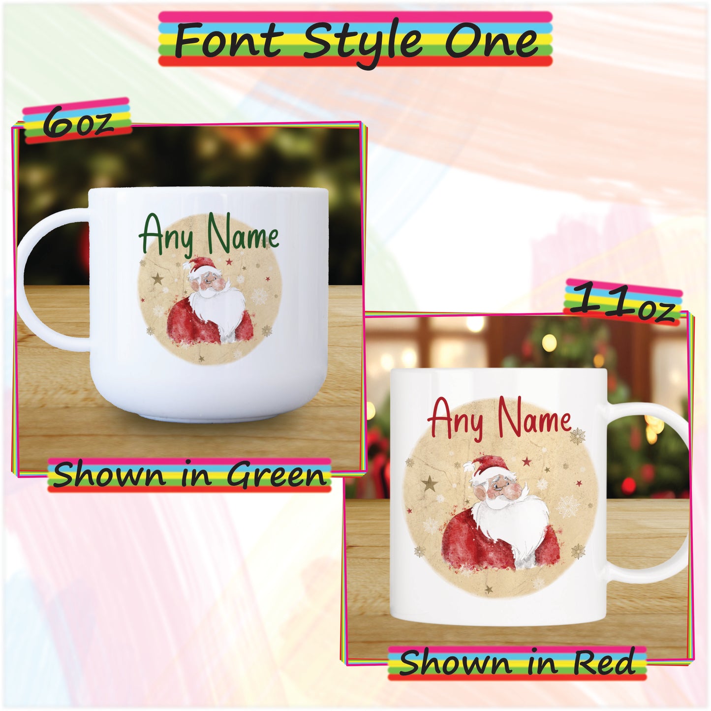 Cartoon Santa Unbreakable Christmas Mug for Kids - Hot Chocolate Mug with Name