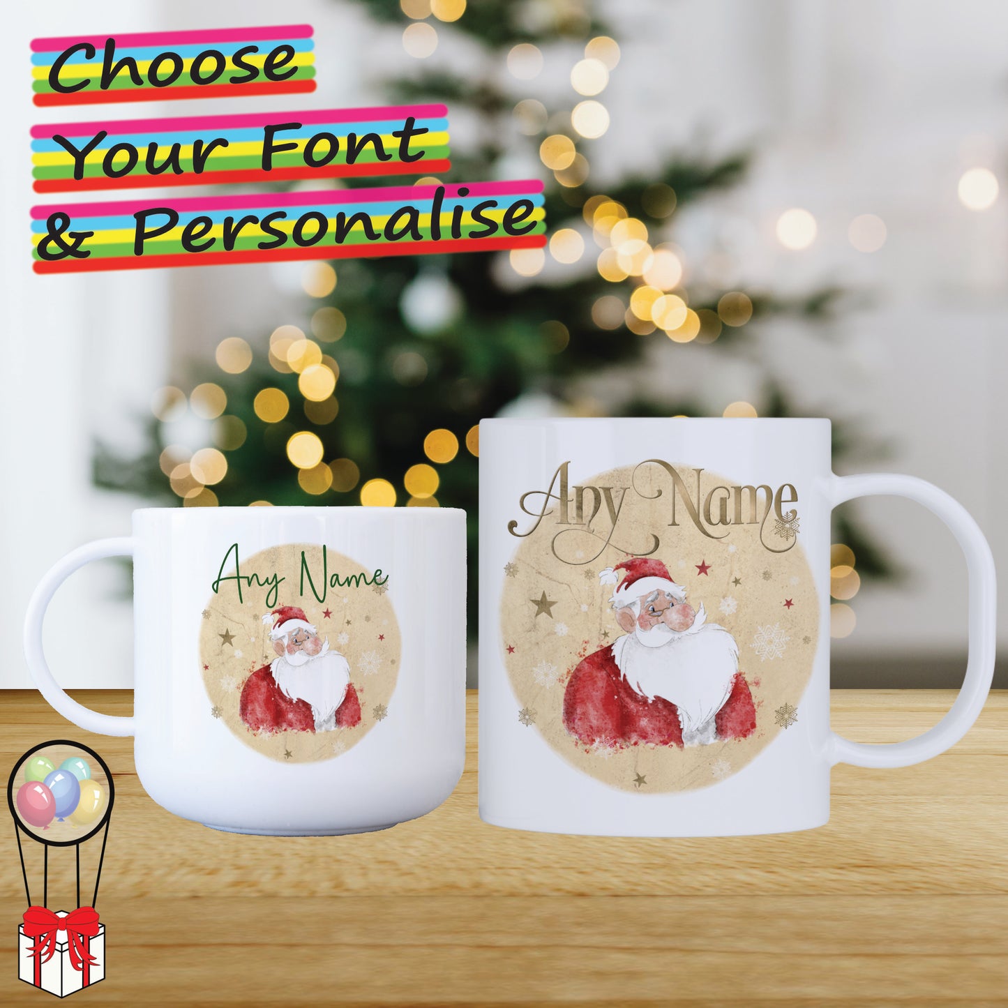 Cartoon Santa Unbreakable Christmas Mug for Kids - Hot Chocolate Mug with Name