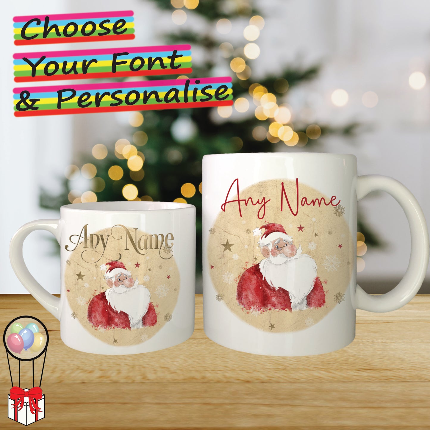 Cartoon Santa Father Christmas Mug for Kids - Hot Chocolate Mug with Name