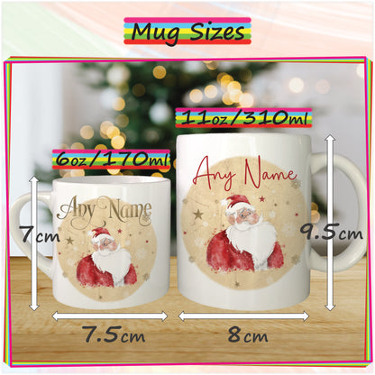 Cartoon Santa Father Christmas Mug for Kids - Hot Chocolate Mug with Name