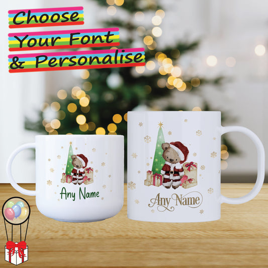 Santa Bear Personalised Unbreakable Christmas Mug for Kids - Hot Chocolate Mug with Name