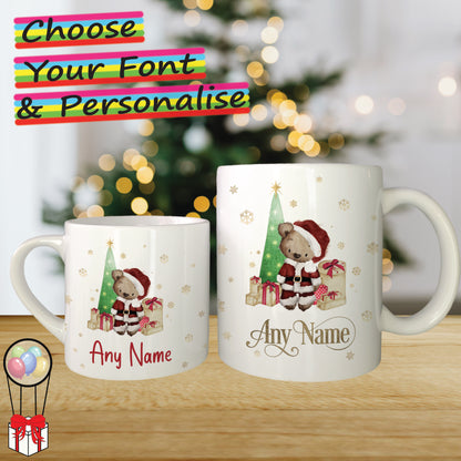 Santa Bear Personalised Christmas Mug for Kids - Hot Chocolate Mug with Name