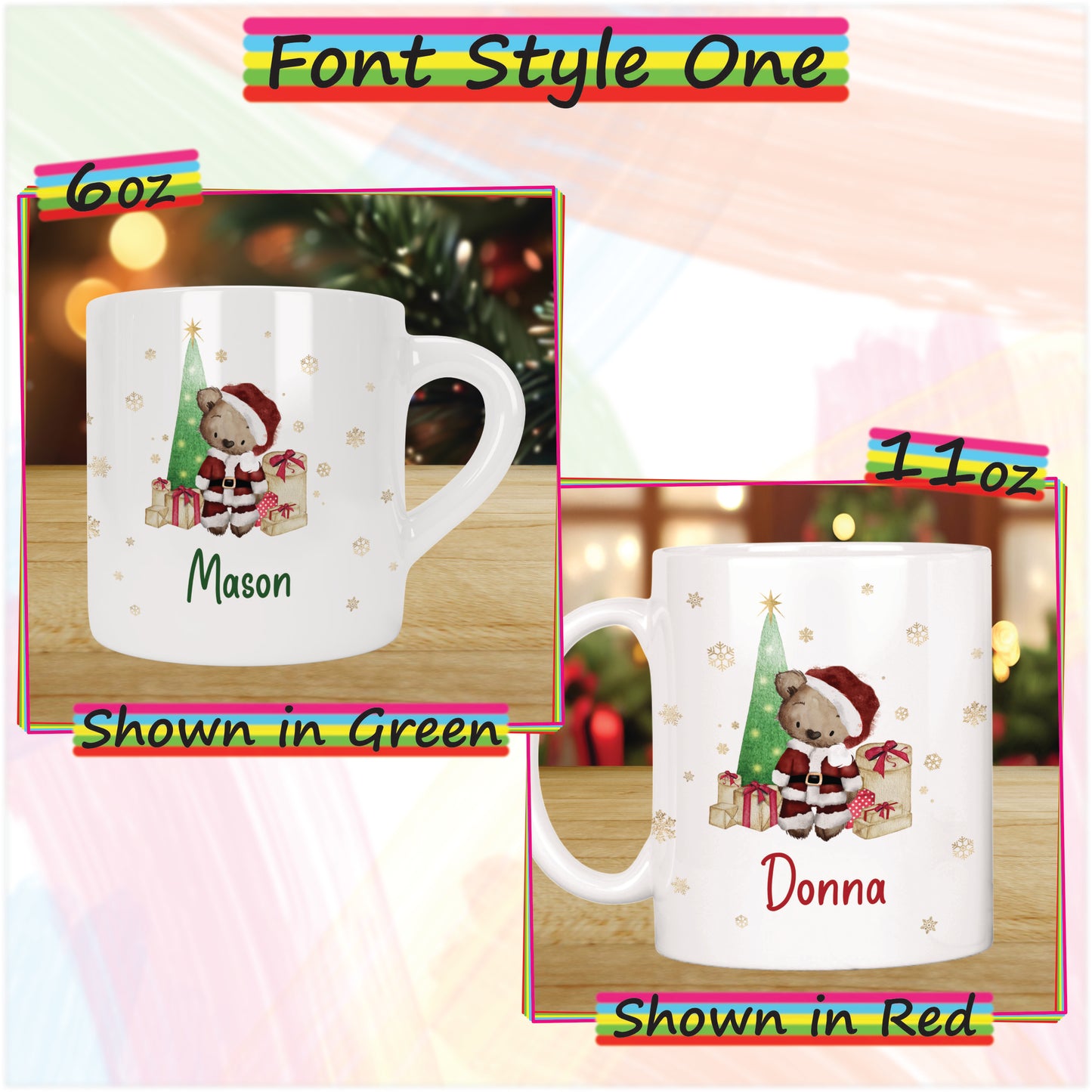 Santa Bear Personalised Christmas Mug for Kids - Hot Chocolate Mug with Name