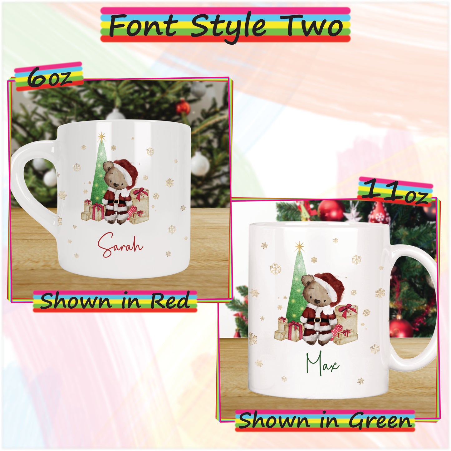 Santa Bear Personalised Christmas Mug for Kids - Hot Chocolate Mug with Name