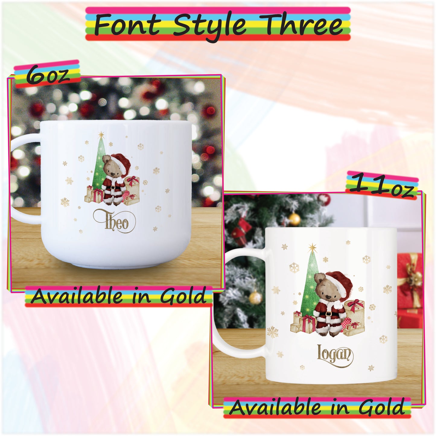 Santa Bear Personalised Unbreakable Christmas Mug for Kids - Hot Chocolate Mug with Name