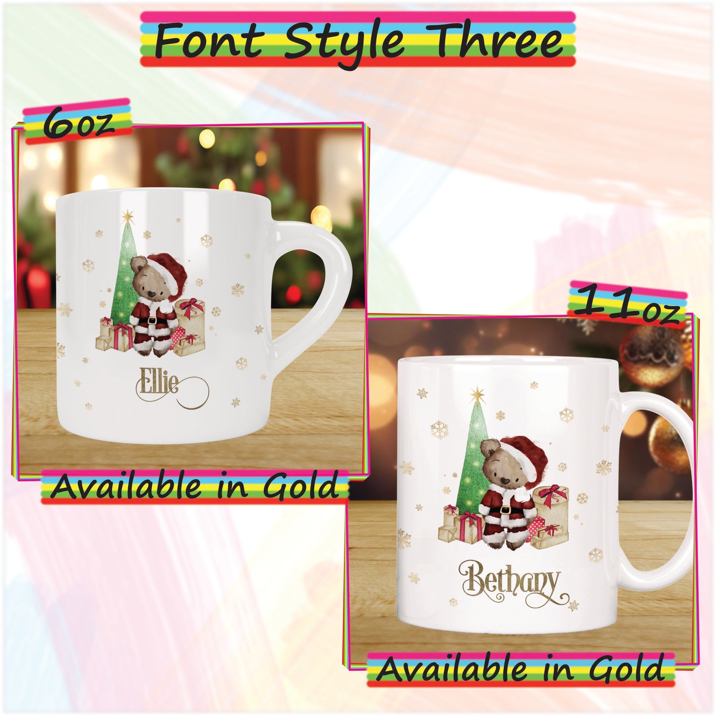 Santa Bear Personalised Christmas Mug for Kids - Hot Chocolate Mug with Name