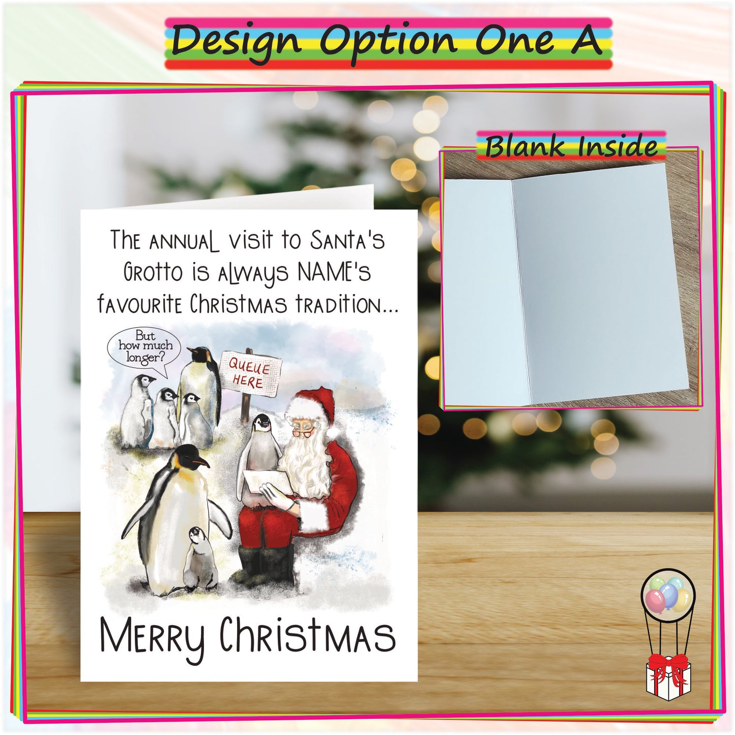 Personalised Santa's Grotto Christmas Card - Funny Penguin Seasonal Greetings Card