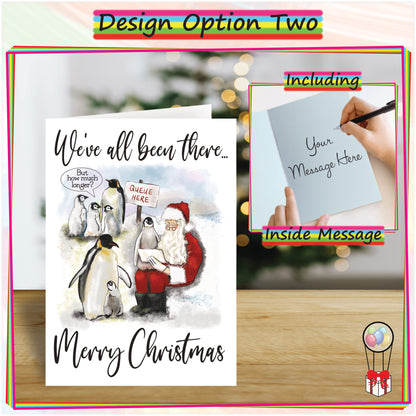 Personalised Santa's Grotto Christmas Card - Funny Penguin Seasonal Greetings Card