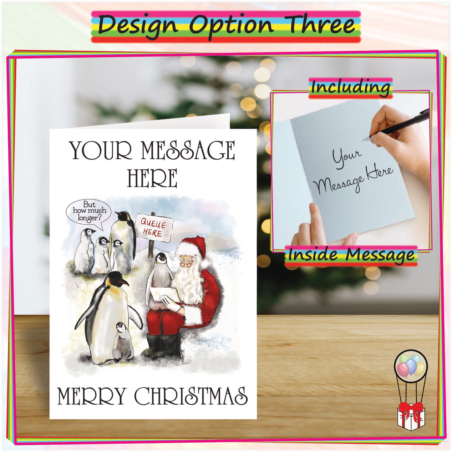 Personalised Santa's Grotto Christmas Card - Funny Penguin Seasonal Greetings Card