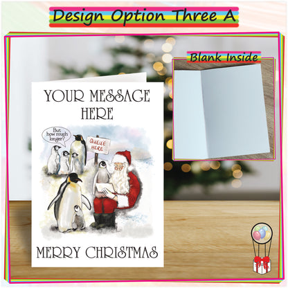 Personalised Santa's Grotto Christmas Card - Funny Penguin Seasonal Greetings Card