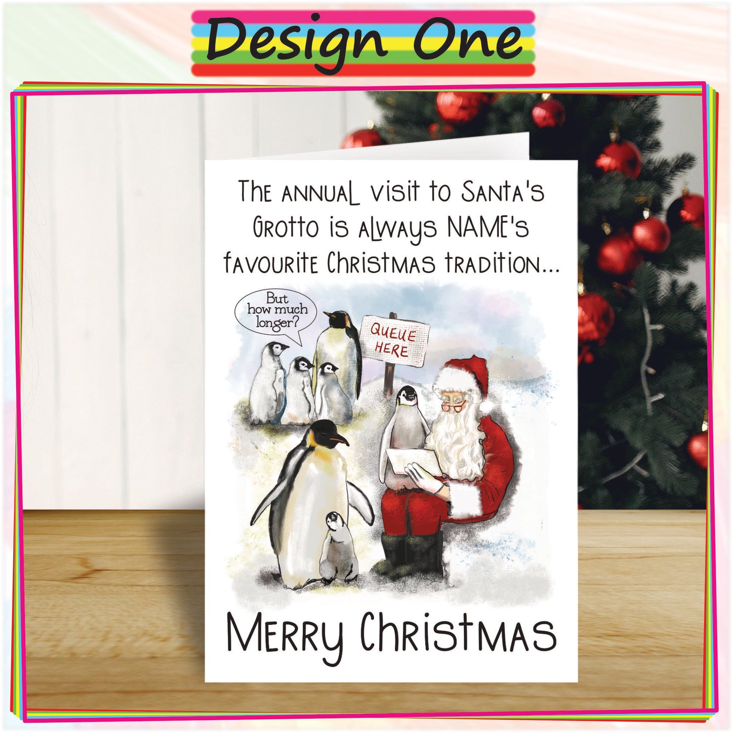 Personalised Santa's Grotto Christmas Card - Funny Penguin Seasonal Greetings Card