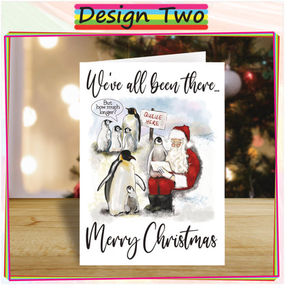 Personalised Santa's Grotto Christmas Card - Funny Penguin Seasonal Greetings Card