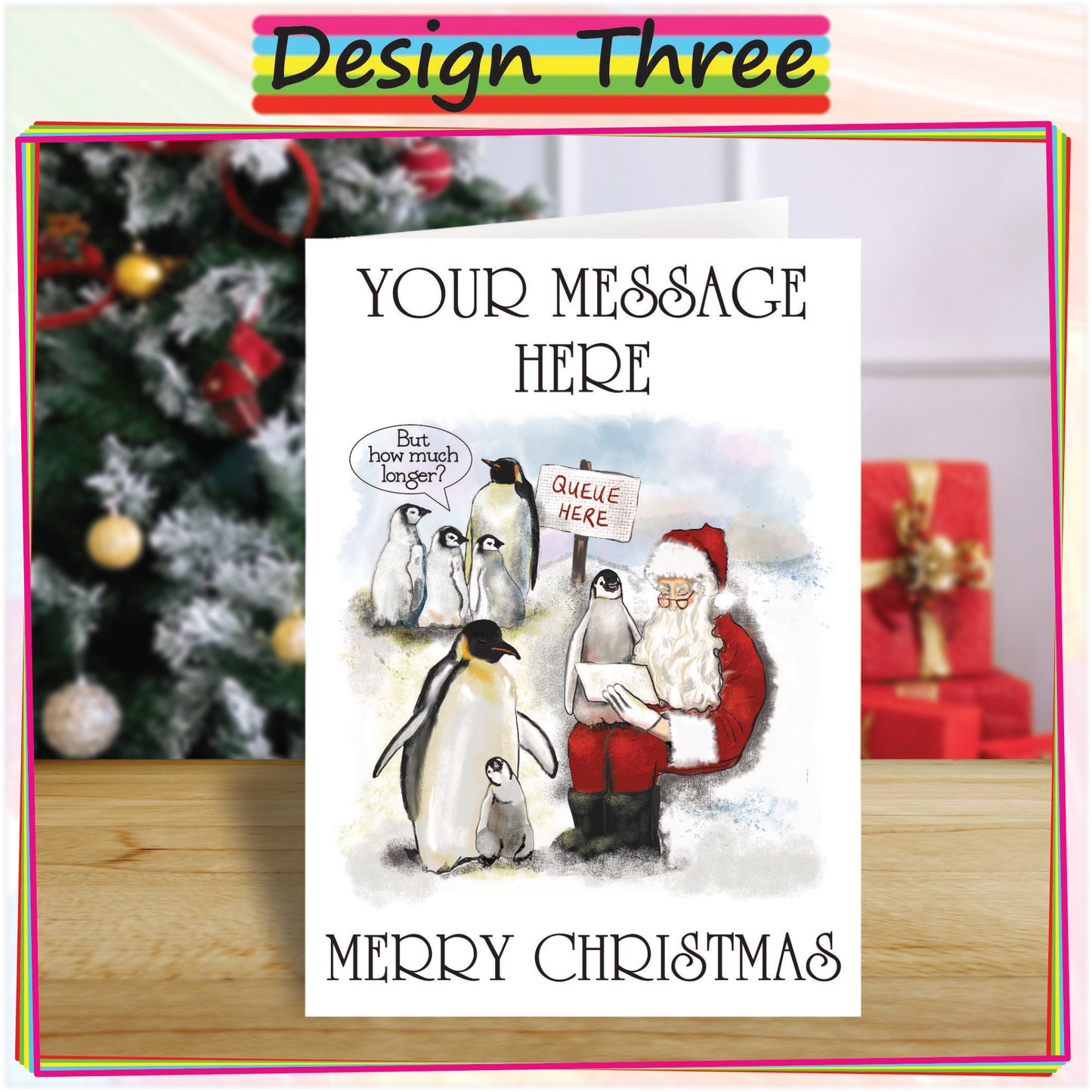 Personalised Santa's Grotto Christmas Card - Funny Penguin Seasonal Greetings Card