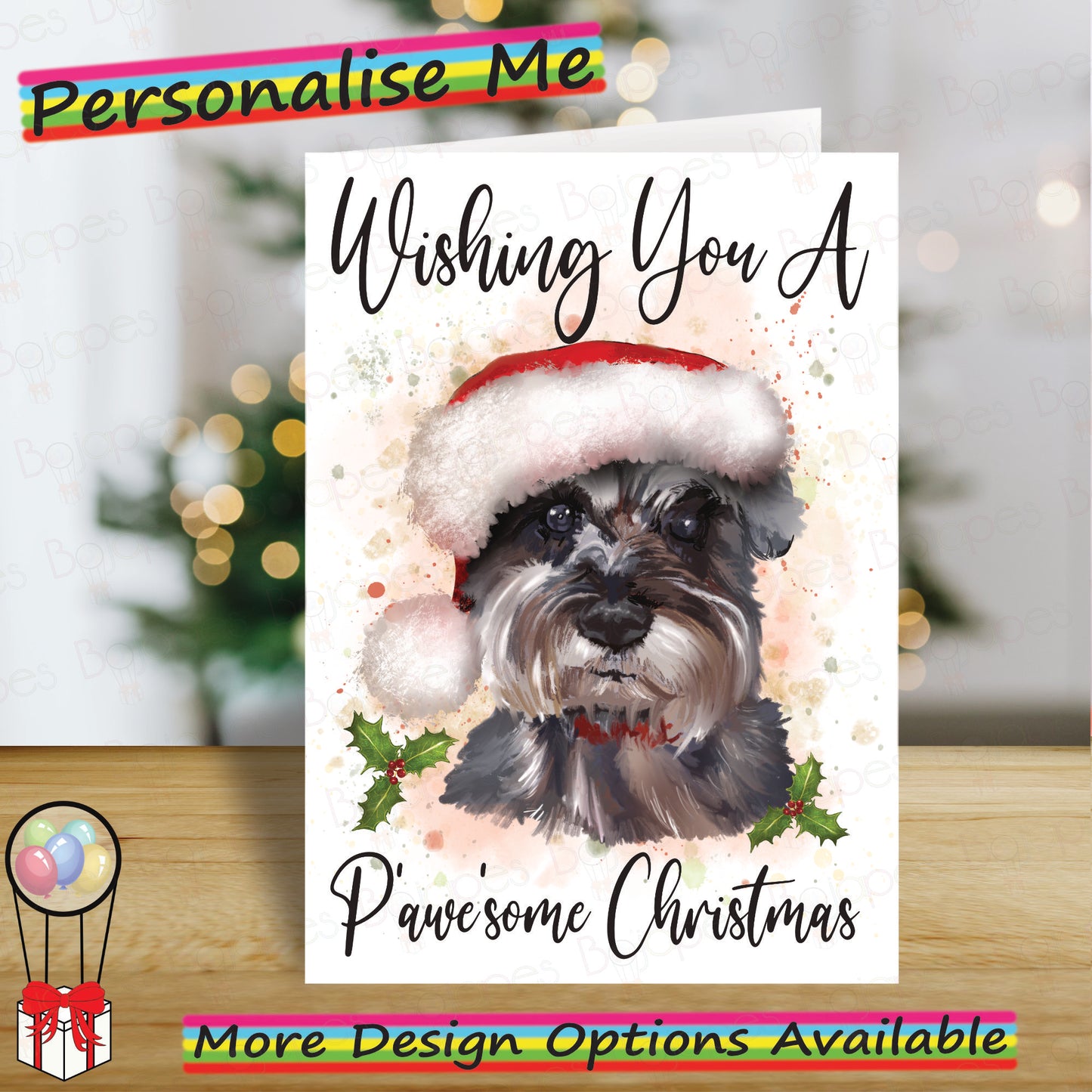 Personalised Schnauzer Christmas Card - Seasonal Greetings Card for Dog Lovers