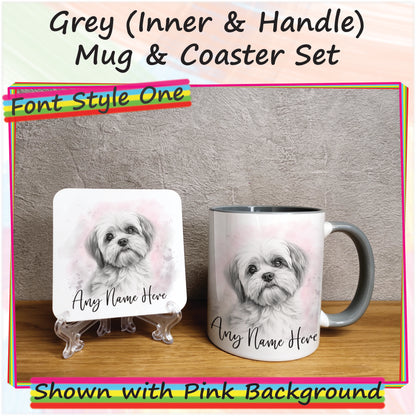 Personalised Sketched Shih Tzu 11oz Ceramic Mug & Coaster Set