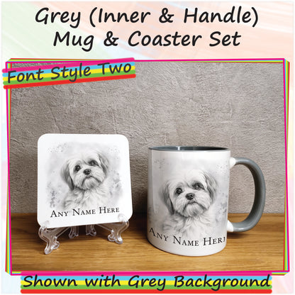 Personalised Sketched Shih Tzu 11oz Ceramic Mug & Coaster Set