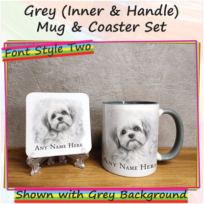 Custom Sketched Shih Tzu Mug & Coaster Set