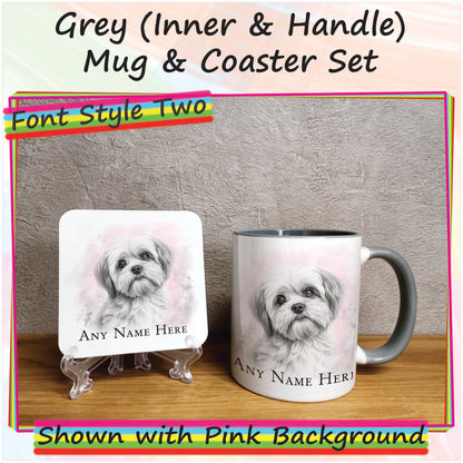 Personalised Sketched Shih Tzu Mug & Coaster Set