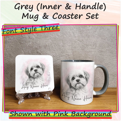 Custom Sketched Shih Tzu Mug & Coaster Set