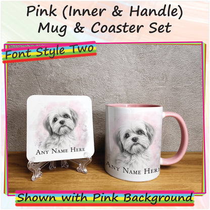 Custom Sketched Shih Tzu Mug & Coaster Set