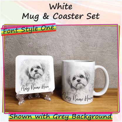 Personalised Sketched Shih Tzu 11oz Ceramic Mug & Coaster Set