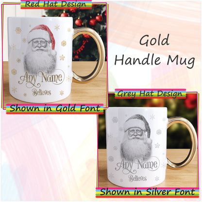 Personalised Santa Christmas Mug and Coaster Set - Custom Sketch Drawn Hot Chocolate Mug