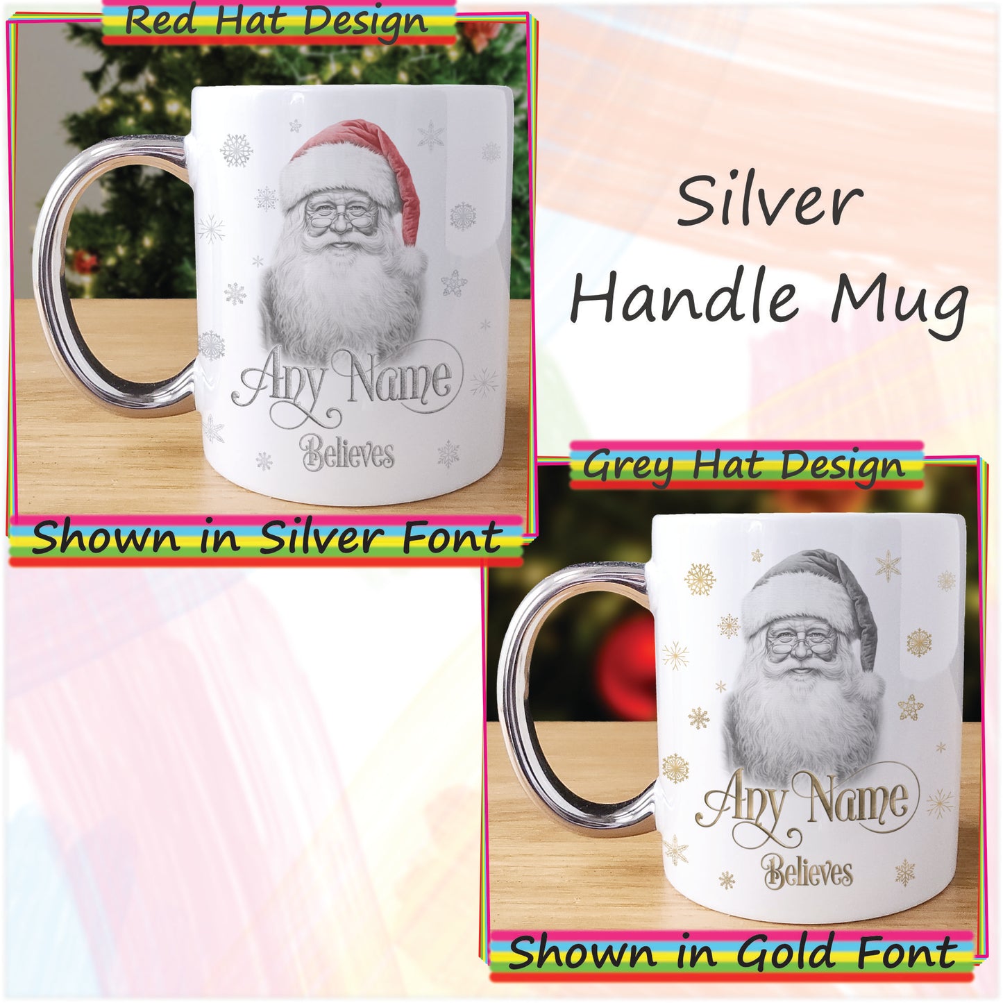 Personalised Santa Christmas Mug and Coaster Set - Custom Sketch Drawn Hot Chocolate Mug