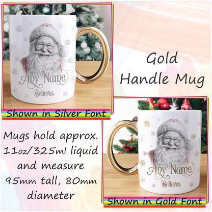 Personalised Jolly Santa Christmas Mug and Coaster Set - Custom Sketch Drawn Hot Chocolate Mug