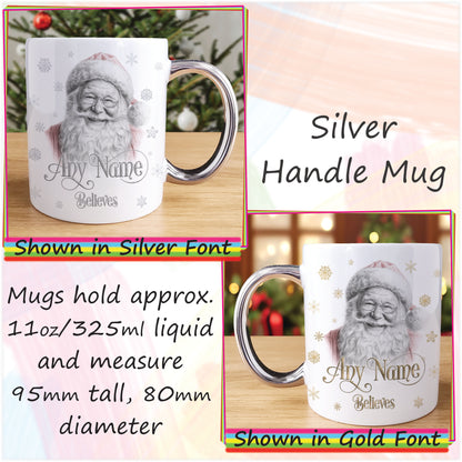 Personalised Jolly Santa Christmas Mug and Coaster Set - Custom Sketch Drawn Hot Chocolate Mug