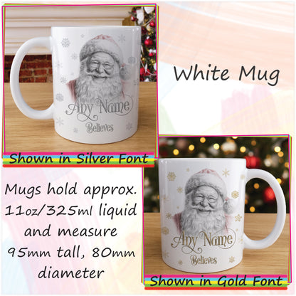 Personalised Jolly Santa Christmas Mug and Coaster Set - Custom Sketch Drawn Hot Chocolate Mug