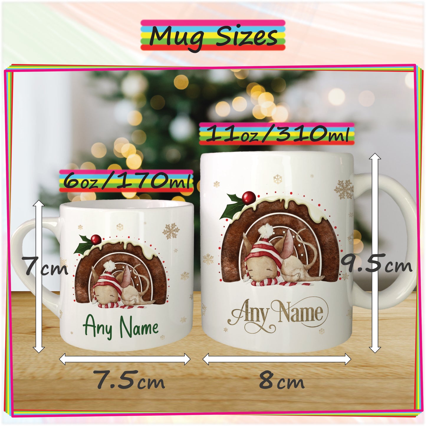 Sleeping Mouse Personalised Christmas Mug for Kids - Hot Chocolate Mug with Name