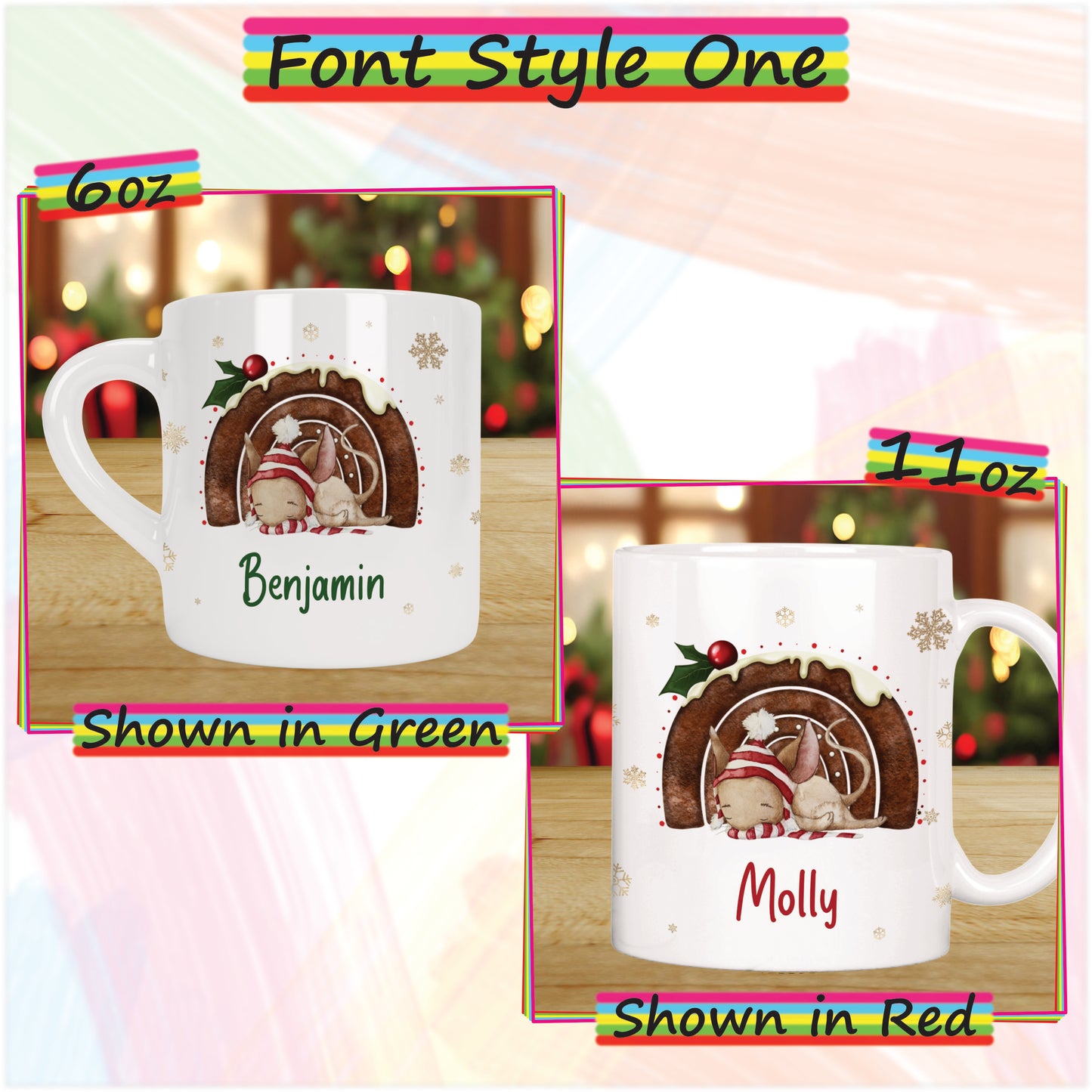 Sleeping Mouse Personalised Christmas Mug for Kids - Hot Chocolate Mug with Name