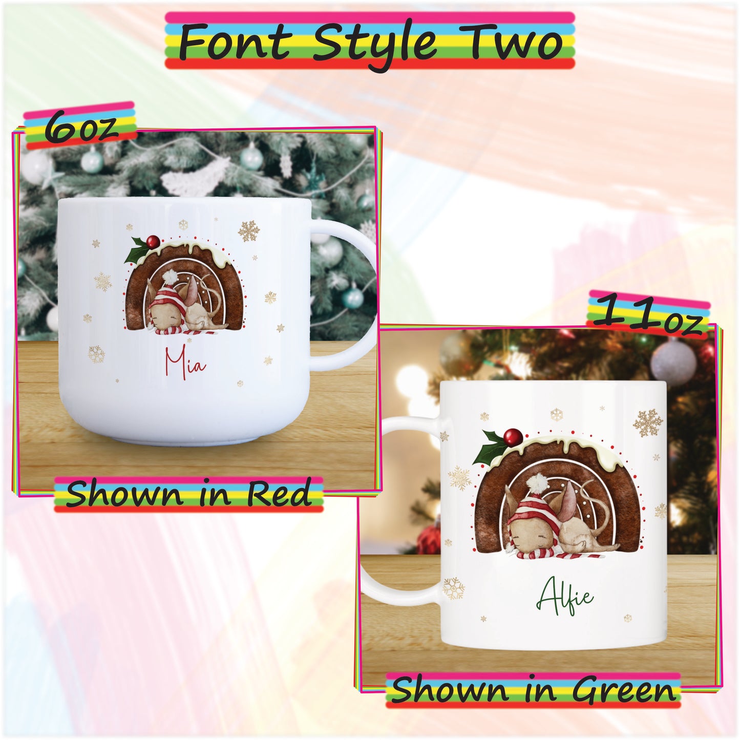 Sleeping Mouse Personalised Unbreakable Christmas Mug for Kids - Hot Chocolate Mug with Name