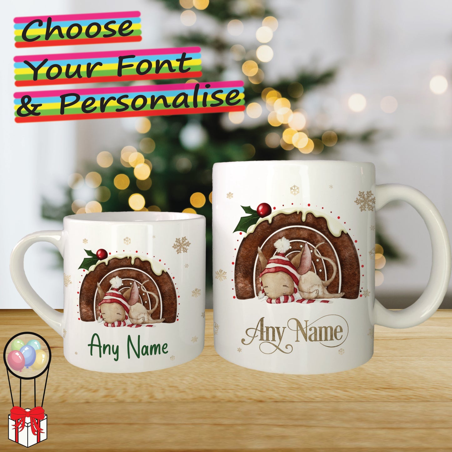 Sleeping Mouse Personalised Christmas Mug for Kids - Hot Chocolate Mug with Name