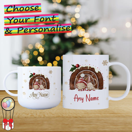 Sleeping Mouse Personalised Unbreakable Christmas Mug for Kids - Hot Chocolate Mug with Name