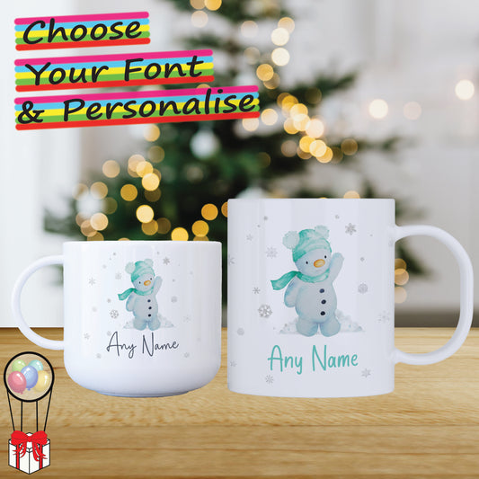 Snowman Unbreakable Personalised Kids Christmas Mug - Hot Chocolate Mug with Name