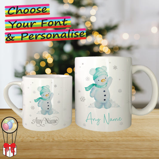 Cute Snowman Personalised Christmas Mug for Kids - Hot Chocolate Mug with Name