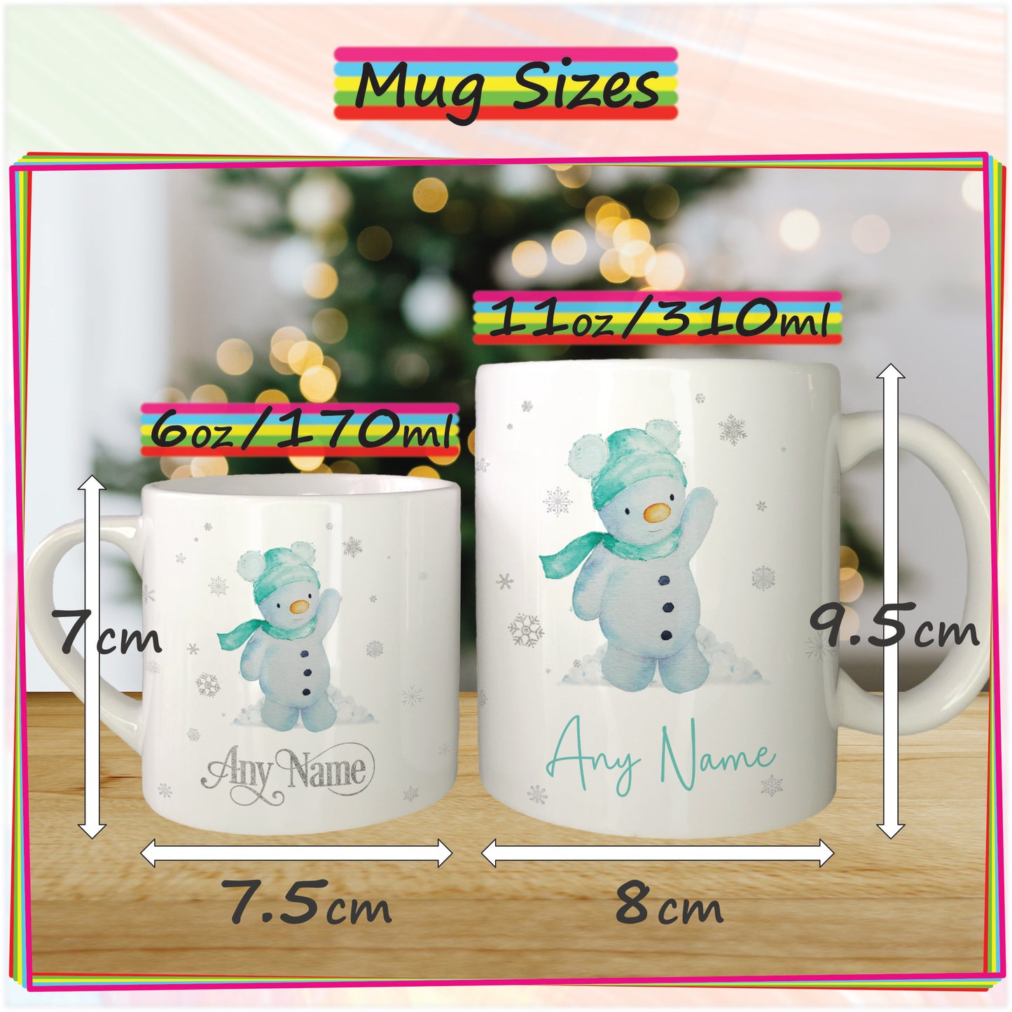 Cute Snowman Personalised Christmas Mug for Kids - Hot Chocolate Mug with Name