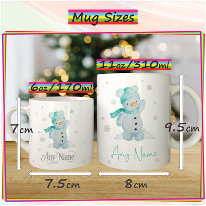 Cute Snowman Personalised Christmas Mug for Kids - Hot Chocolate Mug with Name