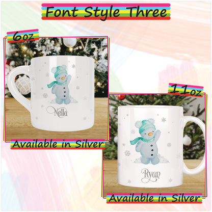 Cute Snowman Personalised Christmas Mug for Kids - Hot Chocolate Mug with Name