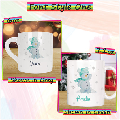 Cute Snowman Personalised Christmas Mug for Kids - Hot Chocolate Mug with Name