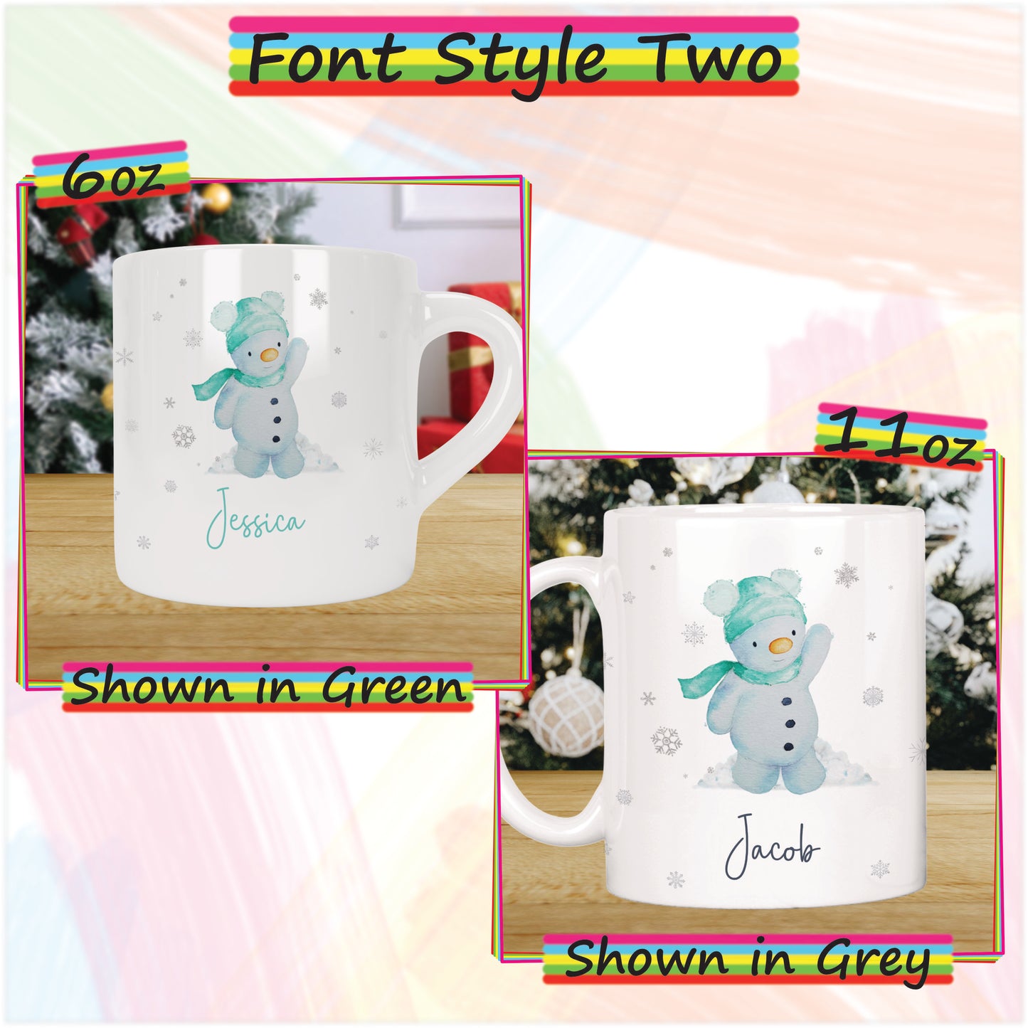 Cute Snowman Personalised Christmas Mug for Kids - Hot Chocolate Mug with Name