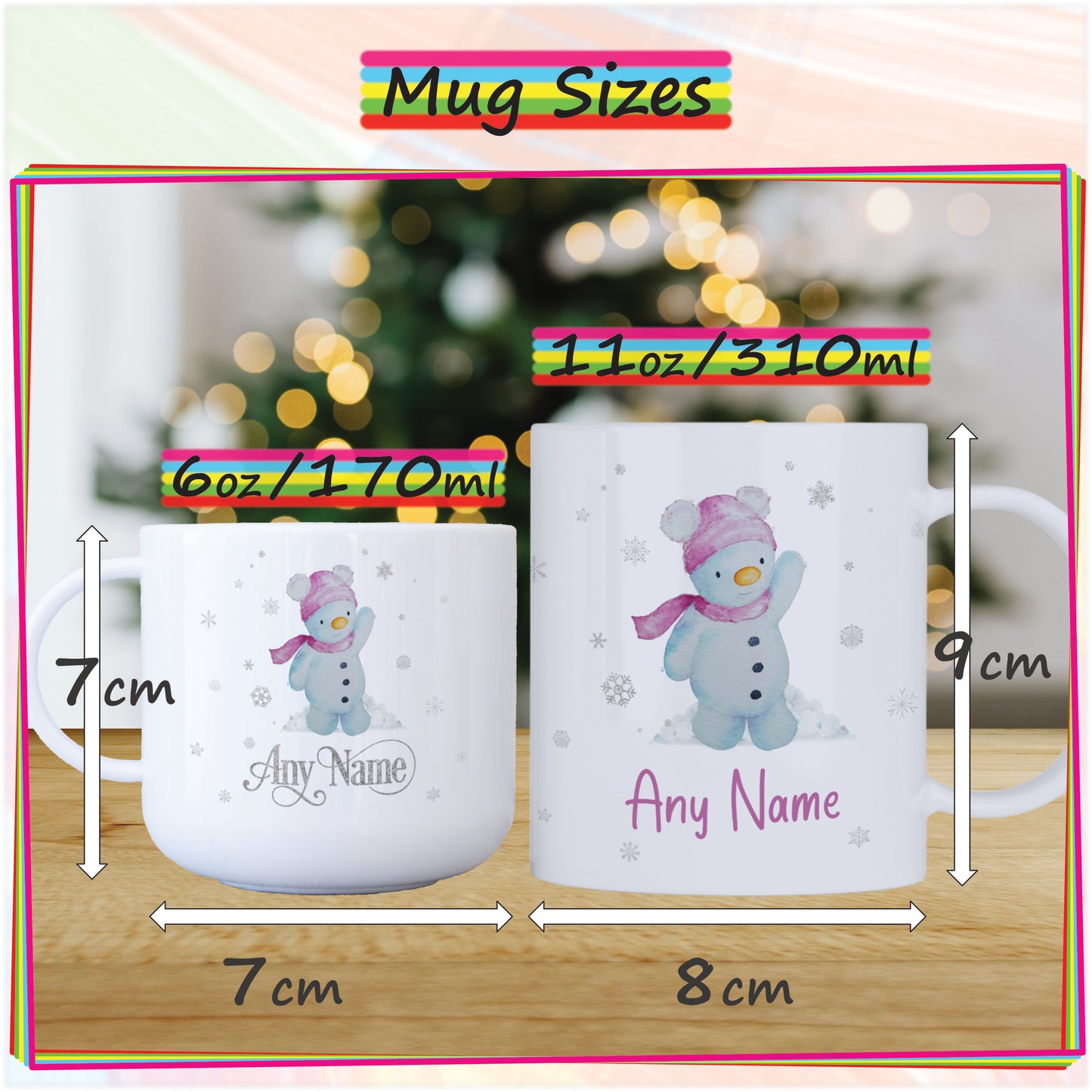 Girl Snowman Unbreakable Personalised Kids Christmas Mug - Hot Chocolate Mug with Name