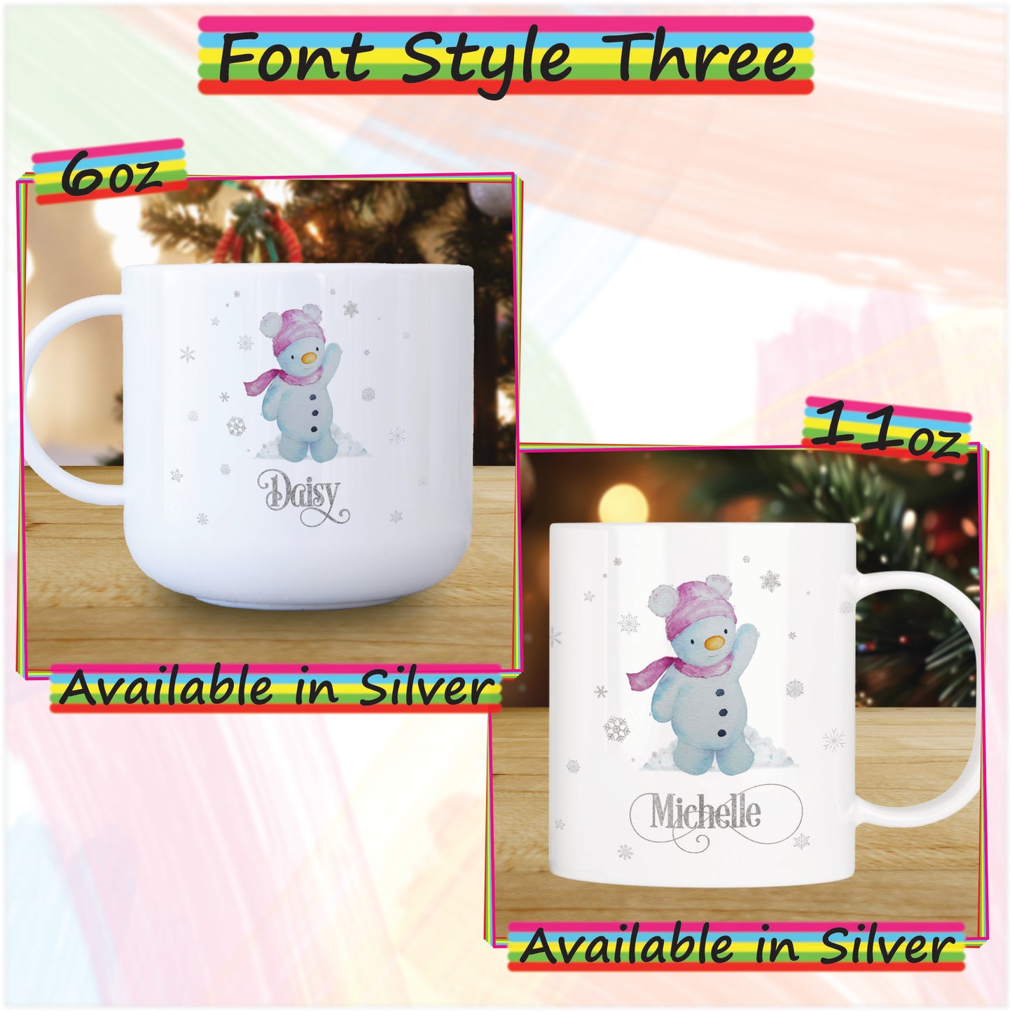 Girl Snowman Unbreakable Personalised Kids Christmas Mug - Hot Chocolate Mug with Name