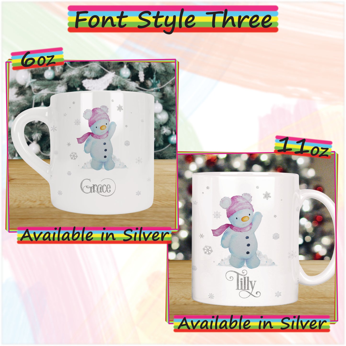 Girl Snowman Personalised Christmas Mug for Kids - Hot Chocolate Mug with Name