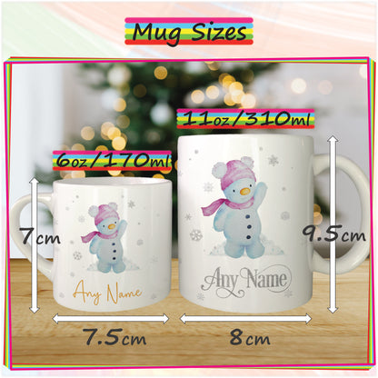 Girl Snowman Personalised Christmas Mug for Kids - Hot Chocolate Mug with Name