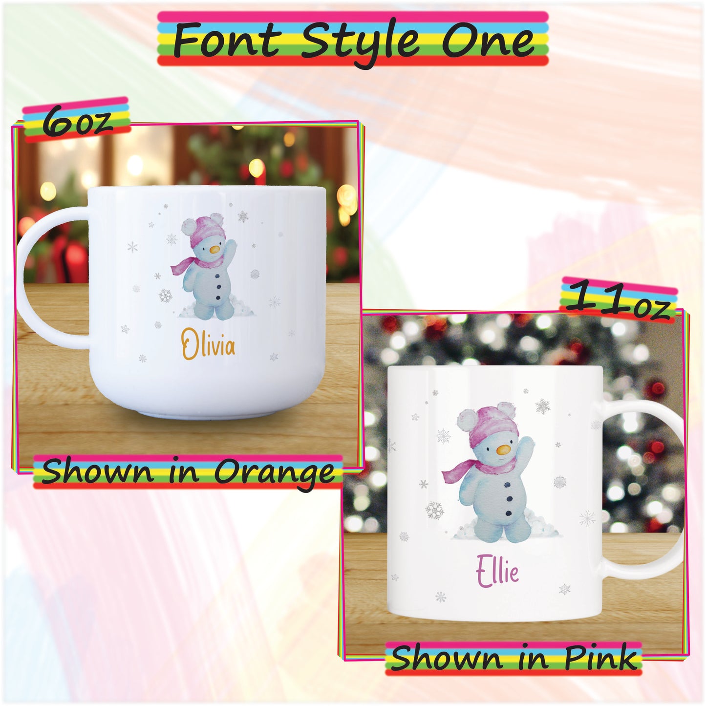 Girl Snowman Unbreakable Personalised Kids Christmas Mug - Hot Chocolate Mug with Name